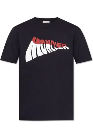 Moncler Tops, Heren, Blauw, S, Katoen, Bedrukt T-shirt
