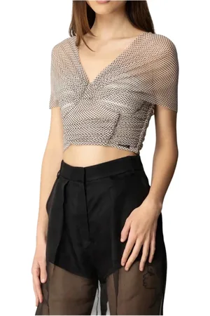 Elisabetta Franchi Tops, Dames, Grijs, L, Moderne Boothals Top