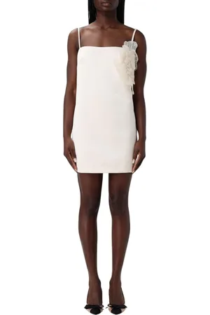 Elisabetta Franchi Kleedjes, Dames, Wit, M, Satijn, Bloemenapplicatie Mini Jurk