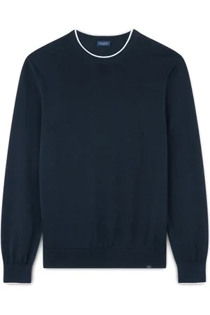 Paul & Shark Truien, Heren, Blauw, M, Katoen, Katoenen en zijden crew neck sweater