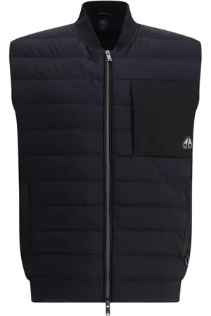 Moose Knuckles Jassen, Heren, Zwart, XL, Nylon, Geribbelde Kraag Donsvest met Dubbele Rits