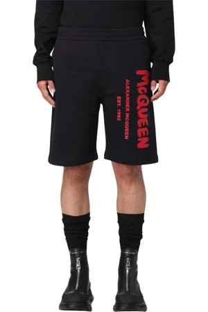 Alexander McQueen Korte broeken, Heren, Zwart, L, Logo Sweatshorts in Trendy Stijl
