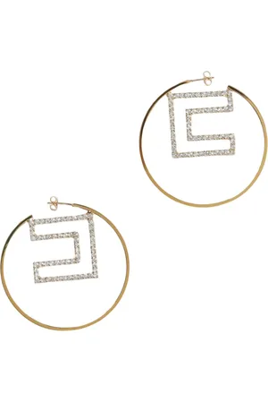Elisabetta Franchi Accessoires, Dames, Geel, ONE Size, Elegante Geometrische Zirkonia Hoepel Oorbellen