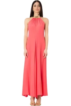 SIMONA CORSELLINI Kleedjes, Dames, Roze, S, Polyester, Lange zijden jurk in Sunglow kleur