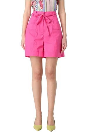 Liu Jo Korte broeken, Dames, Roze, XS, Katoen, Fuchsia Strikceintuur Katoenen Shorts