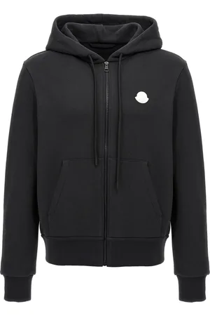Moncler Sweatshirts & Hoodies, Heren, Zwart, L, Katoen, Zwarte hoodie met ritssluiting en zijzakken