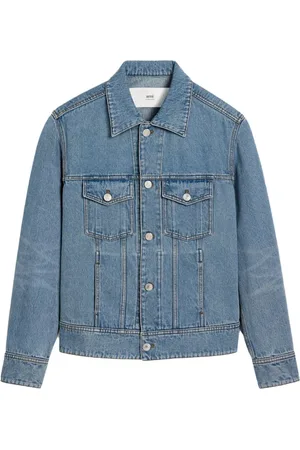 Ami Jassen, Heren, Blauw, L, Denim, Blauwe Geknoopte Jas met Zakken