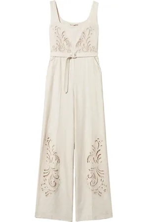 Twin-Set Jumpsuits & Playsuits, Dames, Wit, S, Witte Jumpsuit met Riem in de Taille