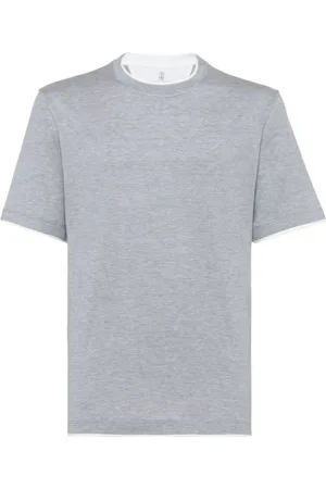 Brunello Cucinelli Tops, Heren, Grijs, XL, Katoen, Grijze Jersey Crew Neck T-shirt