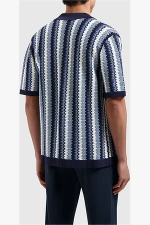 Pure Path Overhemden, Heren, Veelkleurig, M, Blauw Gebreid T-Shirt Heren