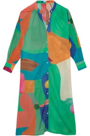 G.KERO Badkleding, Dames, Veelkleurig, S, Katoen, Lange katoenen kimono met Mosaica Verde