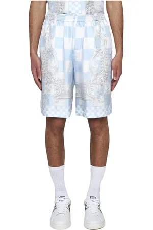 VERSACE Korte broeken, Heren, Blauw, M, Barok Print Shorts in Opvallend Blauw