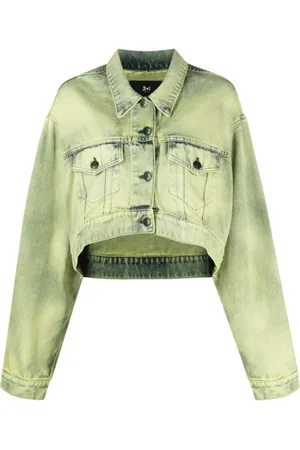 3x1 Jassen, Dames, Groen, M, Denim, Tie-Dye Denim Jack met Logo Patch