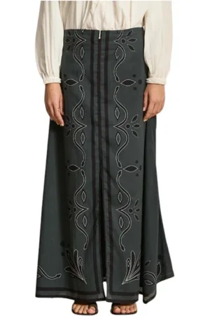 MARE DI LATTE Rokken, Dames, Grijs, L, Katoen, Arabesque Print Lange Katoenen Rok