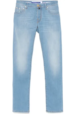 Jacob Cohen Jeans, Heren, Blauw, W34, Lichtblauwe Knoopsluiting Jeans