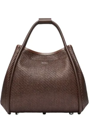 Max Mara Tassen, Dames, Bruin, ONE Size, Raffia Marine Tas met Leren Details