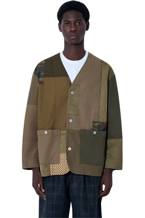 Comme des Garçons Jassen, Heren, Groen, S, Katoen, Katoenen Patchwork Jas met Contrastpanelen