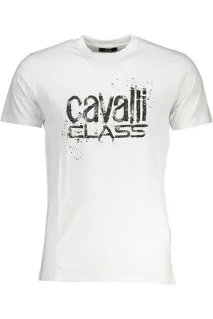 Roberto Cavalli Tops, Heren, Wit, 2Xl, Print Logo Ronde Hals T-Shirt