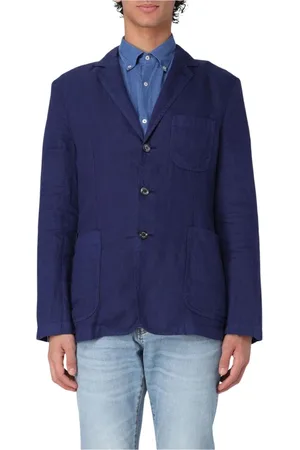 Aspesi Jassen, Heren, Blauw, M, Linnen, Blauwe Linnen Blazer Zakken