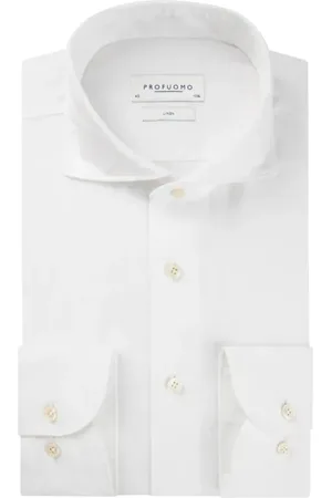 Profuomo Overhemden, Heren, Wit, 3Xl, Linnen, Wit Business Overhemd Slim Fit