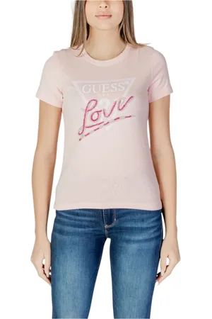 Guess Tops, Dames, Roze, M, Katoen, Stijlvol Print Katoenen T-shirt