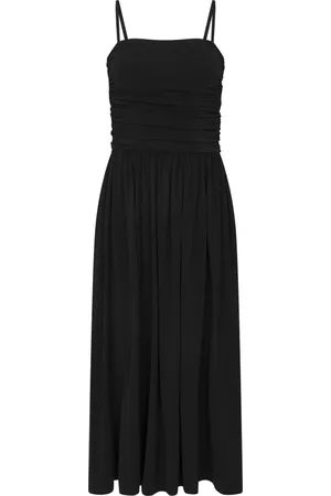 Max Mara Kleedjes, Dames, Zwart, S, Zwarte mouwloze midi-jurk met bandeau top