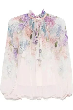 ZIMMERMANN Blouses & Shirts, Dames, Veelkleurig, S, Bloemen Lila Blouse met Koord