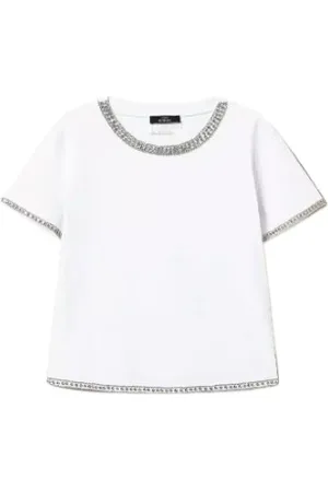 Twin-Set Tops, Dames, Wit, M, Geborduurde T-shirt met strass voor dames