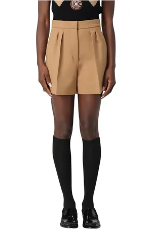 Max Mara Korte broeken, Dames, Bruin, XS, Wol, Elegante Geplooide Shorts