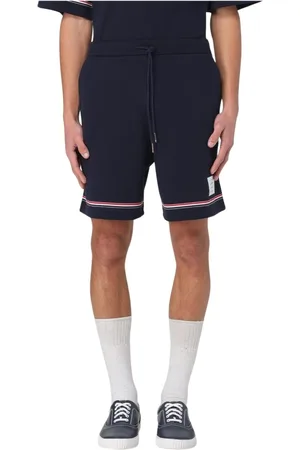 Thom Browne Korte broeken, Heren, Blauw, XL, Navy Tricolor Trim Sweatshorts
