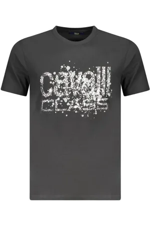 Roberto Cavalli Tops, Heren, Zwart, M, Katoen, T-shirt met opvallende logoprint