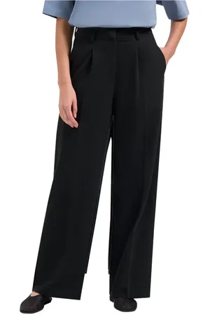 OLAF HUSSEIN Broeken, Dames, Zwart, M, Leer, Op maat gemaakte wijde pijpen broek Zwart Elegant Modern Stijl