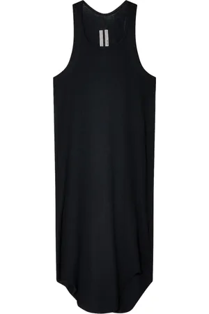 Rick Owens Tops, Heren, Zwart, M, Katoen, Zwarte Rib Tank Top met Asymmetrische Zoom