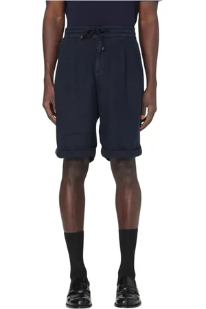 Brunello Cucinelli Korte broeken, Heren, Blauw, M, Linnen, Blauwe Linnen Casual Shorts Mannen