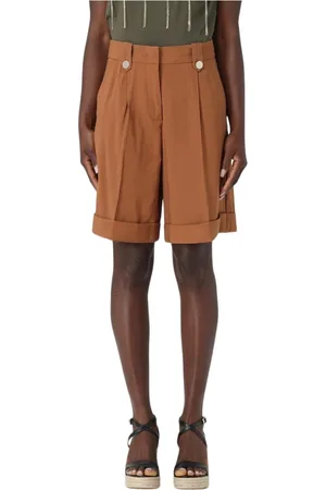 Liu Jo Korte broeken, Dames, Bruin, L, Bronzen Geplooide Shorts