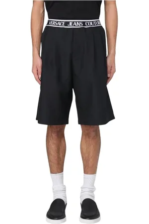VERSACE Korte broeken, Heren, Zwart, S, Zwarte Casual Shorts met Elastische Tailleband
