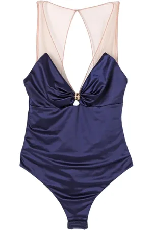 Elisabetta Franchi Tops, Heren, Blauw, L, Satijn, Blauwe Juweel Bodysuit