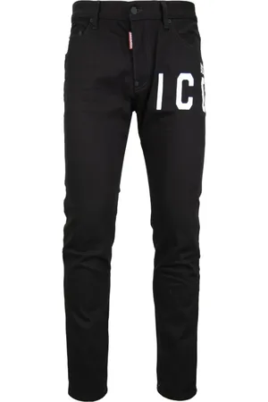 Dsquared2 Jeans, Heren, Zwart, XL, Katoen, Herenknoop Jeans met Brand Logo
