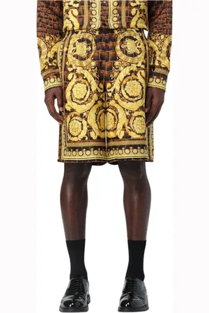 VERSACE Korte broeken, Heren, Veelkleurig, L, Barok Print Zijden Shorts