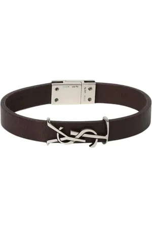 Saint Laurent Accessoires, Dames, Bruin, S, Bruin Leren Armband Zilveren Logo