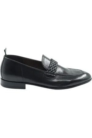 Green george Schoenen, Heren, Zwart, 41 1/2 EU, Leer, Zwarte geweven mocassin platte schoenen
