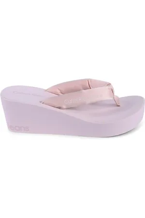Calvin Klein Schoenen, Dames, Roze, 37 EU, Polyester, Roze Platform Wedge Teenslipper
