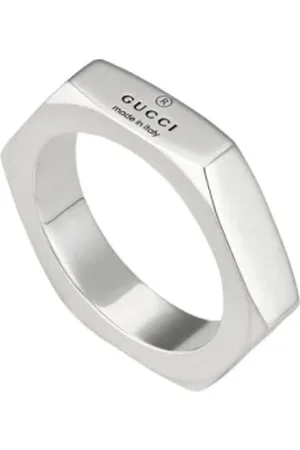 Gucci Accessoires, Dames, Grijs, 60 MM, Minimalistische Hexagon Zilveren Ring