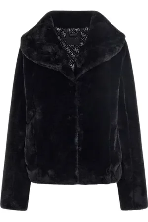 Guess Jassen, Dames, Zwart, M, Polyester, Faux Fur Shearling Jas