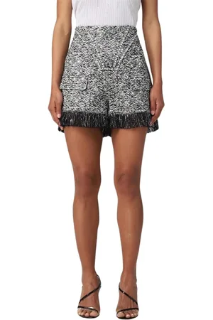GENNY Korte broeken, Dames, Veelkleurig, S, Tweed, Fringe Tweed Shorts met Zakken