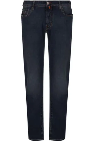 Jacob Cohen Jeans, Heren, Blauw, W33, Katoen, Donkerblauwe Slim Fit Jeans met Oranje Stiksels