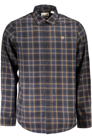 Timberland Overhemden, Heren, Blauw, S, Blauw geruite overhemd met lange mouwen