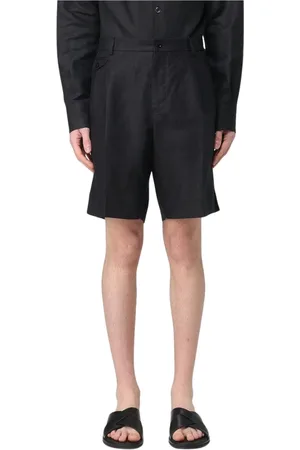 Dolce & Gabbana Korte broeken, Heren, Zwart, L, Linnen, Zwarte Linnen Geplooide Shorts