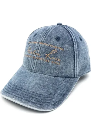 MARTINE ROSE Accessoires, Heren, Blauw, ONE Size, Katoen, Blauwe Chambray Signature Cap met Gouden Borduursel