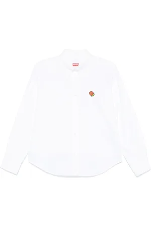 Kenzo Blouses & Shirts, Dames, Wit, S, Witte Button-Down Shirt Logo Patch